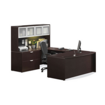 Dark Brown U-Shaped desk with hutch